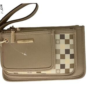 Anne Klein Logo Trio (3 piece) Pouch Set Tan Sesame New With Tag NWT Gold Tone